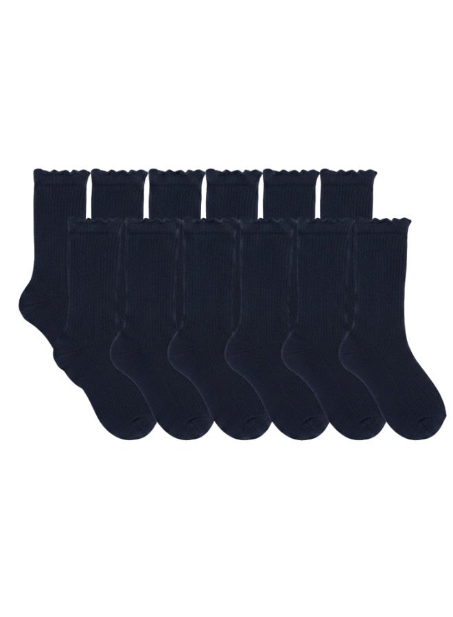 بيير دونا جوارب طويلة للبنات عبوة 6 قطع – كحلي | مزيج قطن ناعم | قابلة للتنفس ومرنة لراحة فائقة | للمدرسة والاستخدام اليومي | العمر 13–14 سنة - Image 1